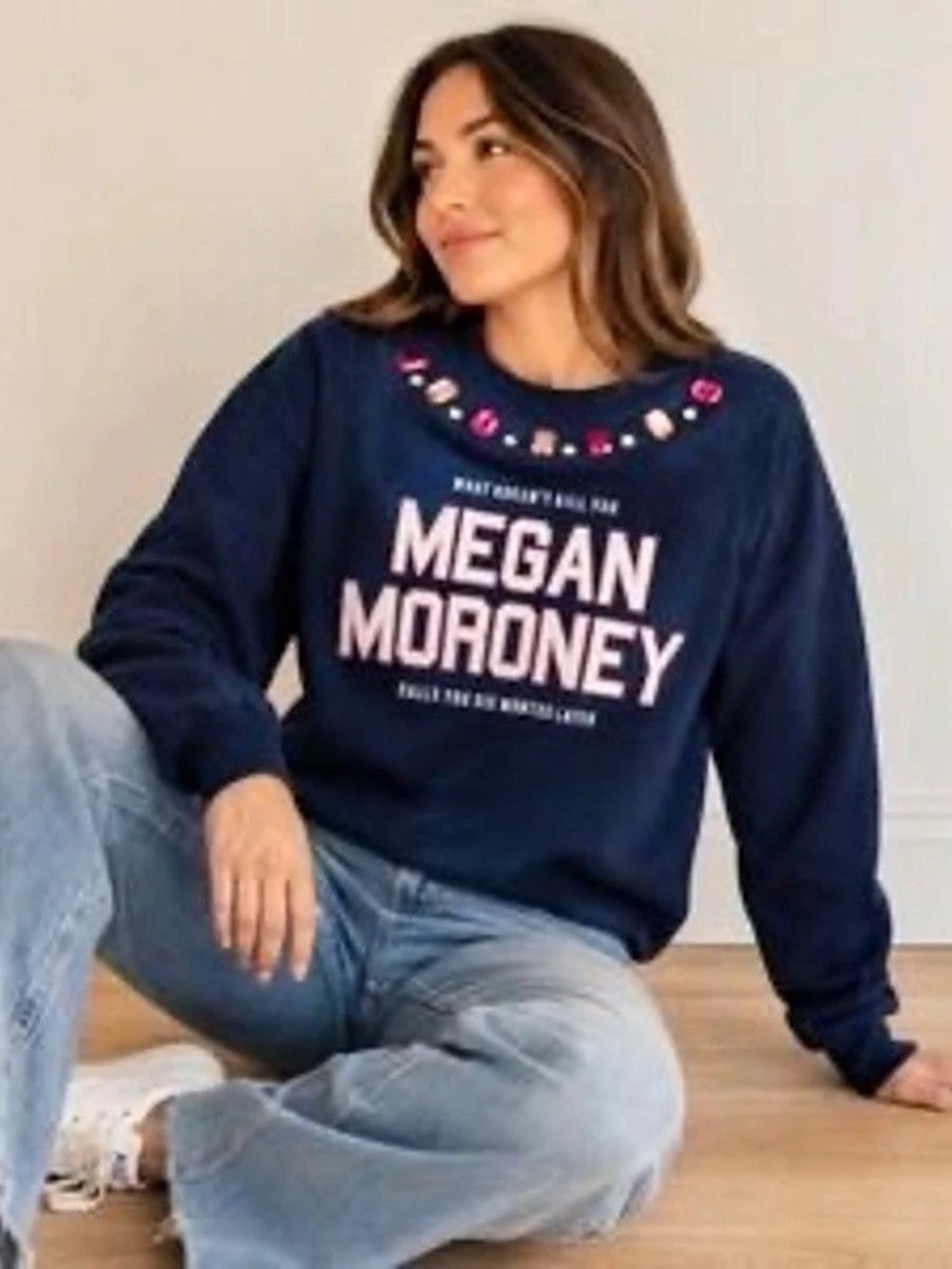 Megan Moroney Oversized Women's Crewneck Jeweled Fleece Graphic Pullover Sweatsh